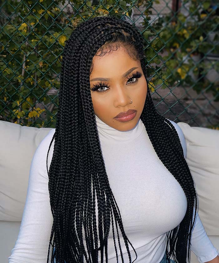 New Dark Blue Knotless Braid Wig Available on Full Lace Wig & Braided Lace  Front Wig African Braided Wigs for Black Women Box Braid Wig 