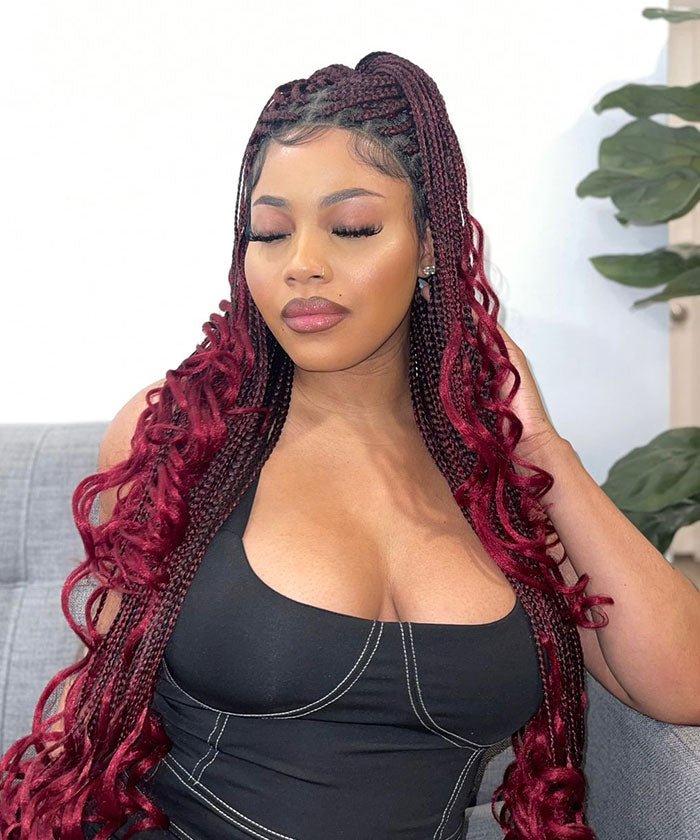 FANCIVIVI 36 Knotless Braids with Curls Box Braided Wig