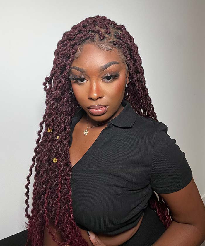 Triangle Braids Over Hip-Length 36 Full Double Lace Small Knotless Locs  Braided Wig