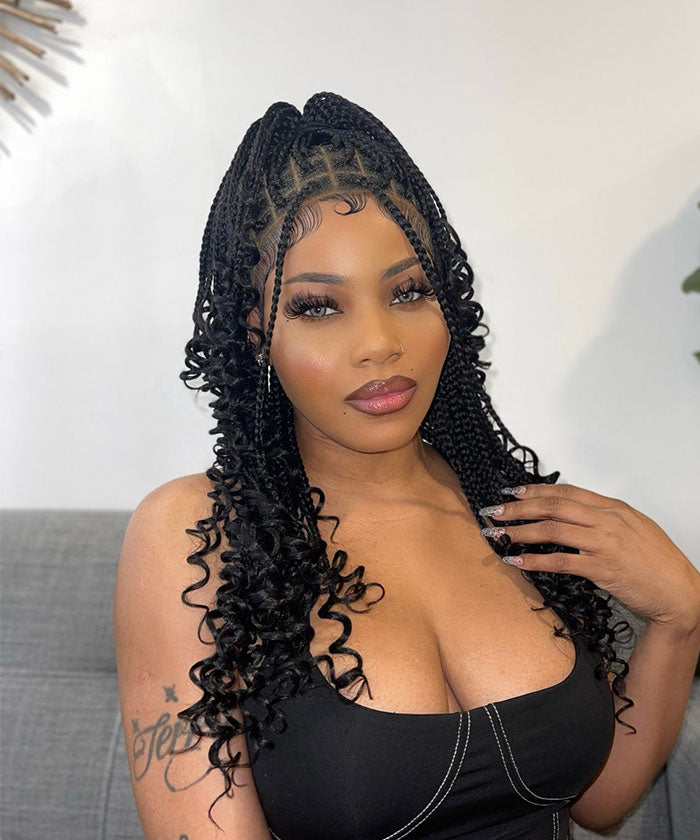 Full Lace Front Knotless Braided, Half Back Double Lace Braided Wigs with  Baby Hair for Women Black Synthetic Cornrow Twist Braids